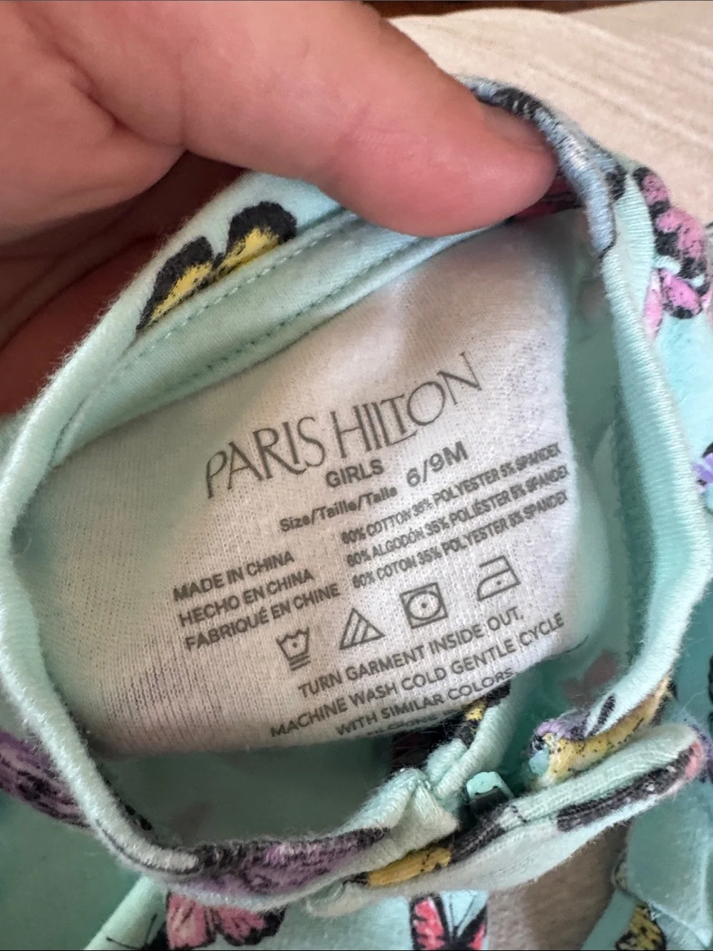 Paris Hilton Mint Green Butterfly Fleece Footed One-Piece 6-9 month